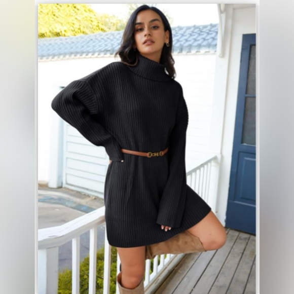 NWOT Turtleneck Oversized Long Batwing Sleeve Dress - Picture 2 of 4